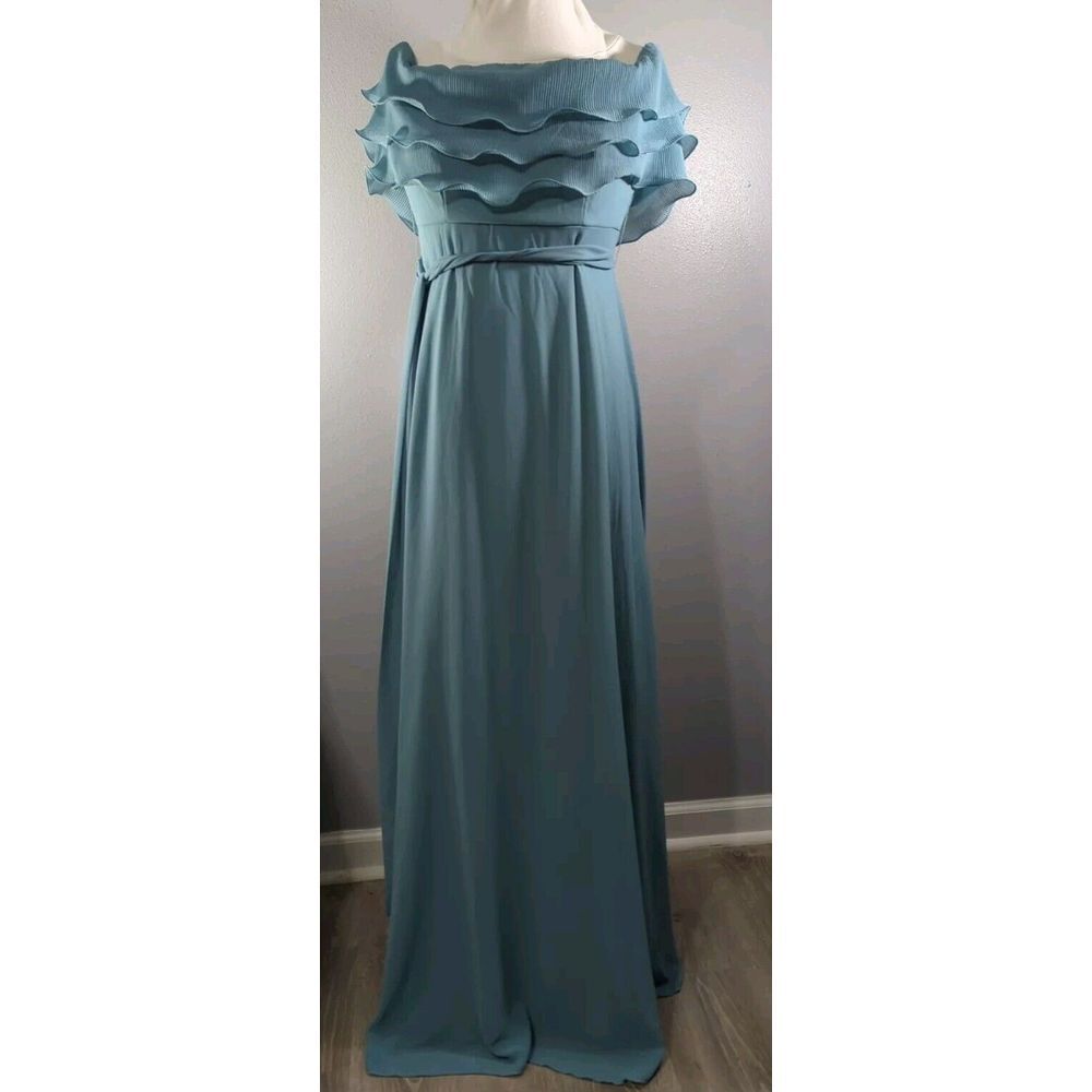 Ever Pretty SZ4Seafoam Green Chiffon Formal Gown Off The Shoulder Ruffle Top 443